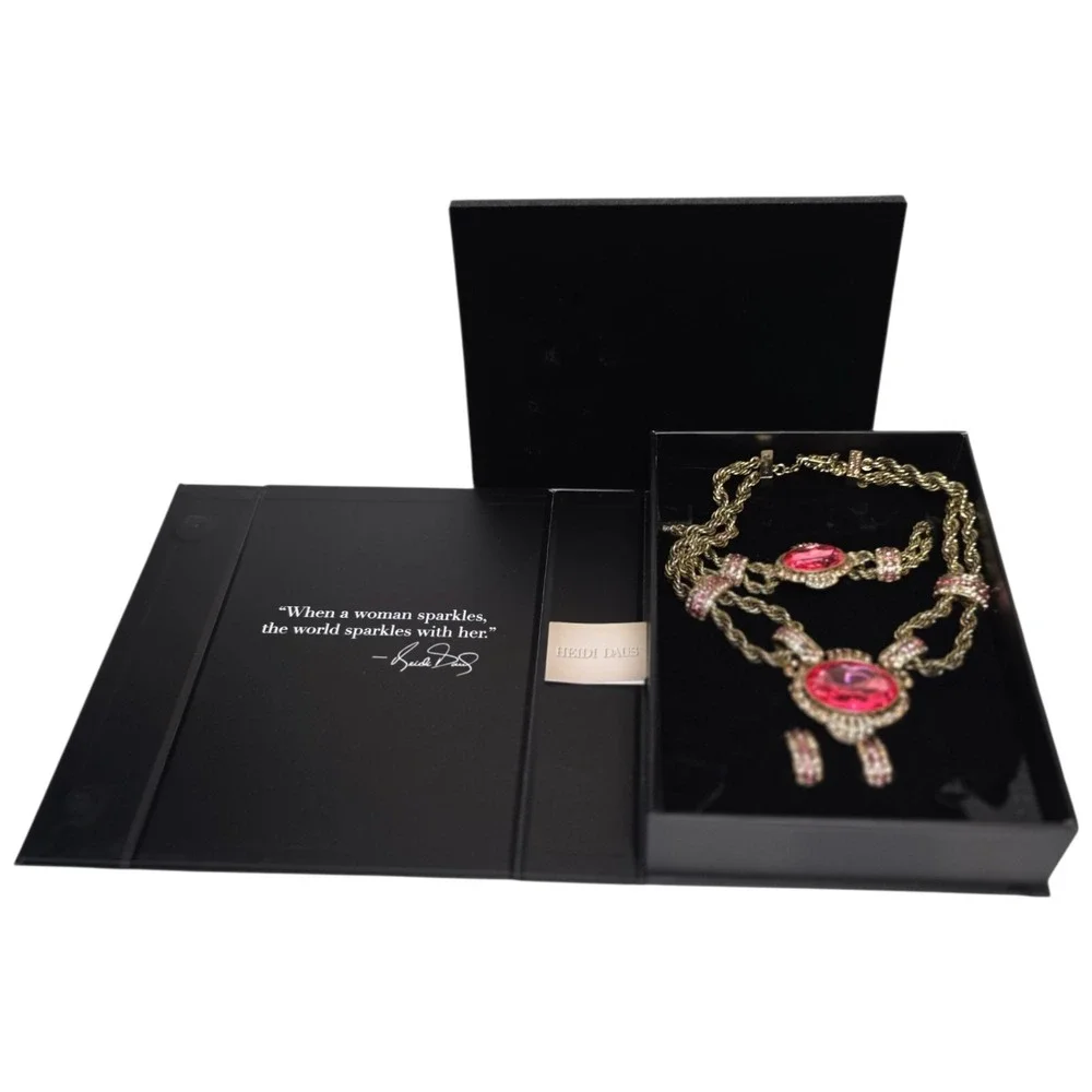 Heidi Daus Chain Of Events Pink Crystal Set Necklace Bracelet CLIP-ON Earrings - Picture 1 of 10